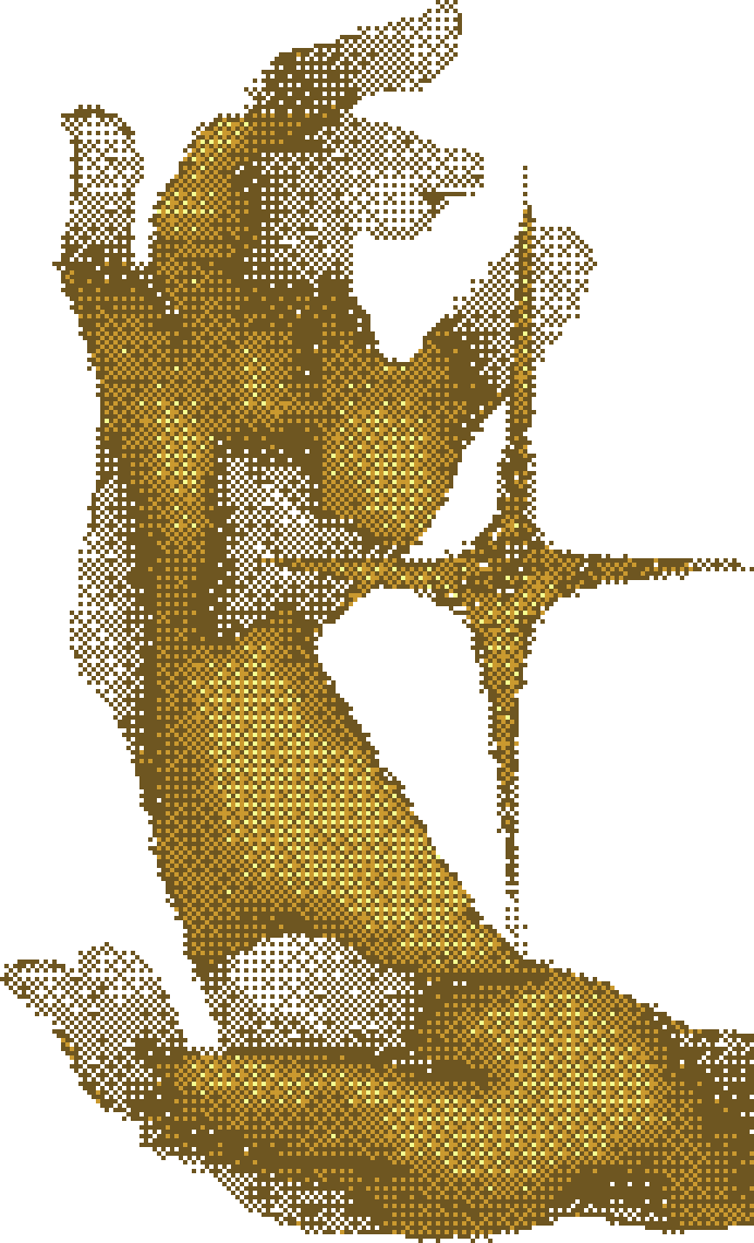 Dithered duotone of hands at work